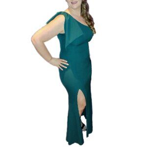 Betsy & Adam One Shoulder Green Long Special Occasion Dress with Slit
